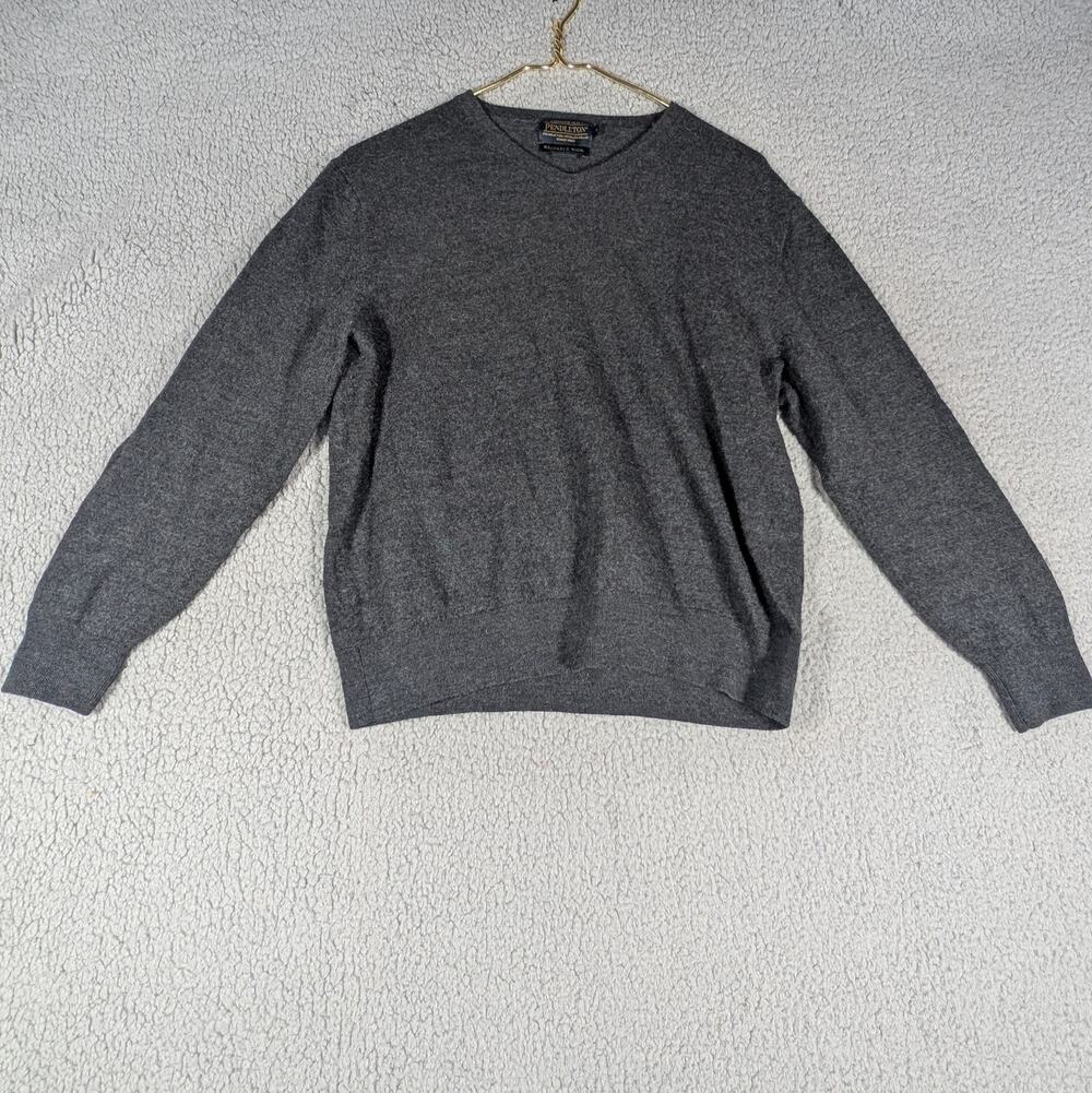 Pendleton Sweater Mens Large Gray Washable Wool Merino V Neck Pullover Classic